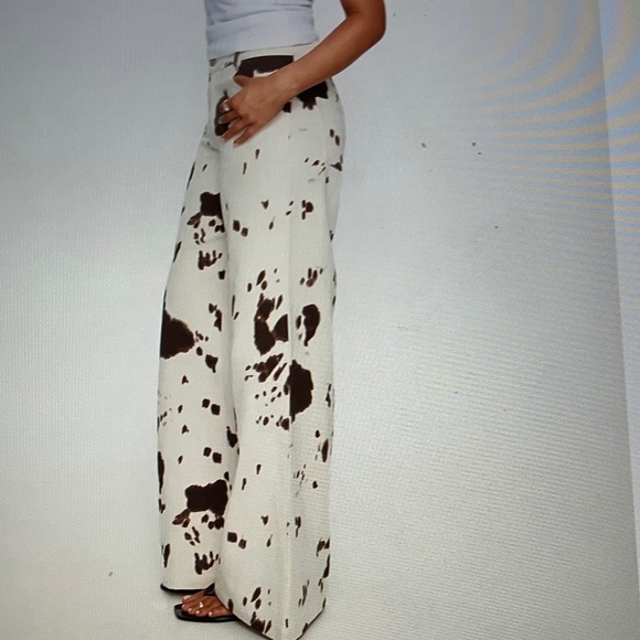 Sincerely Jules White and Brown Wide Leg cow print Pants - Picture 2 of 6